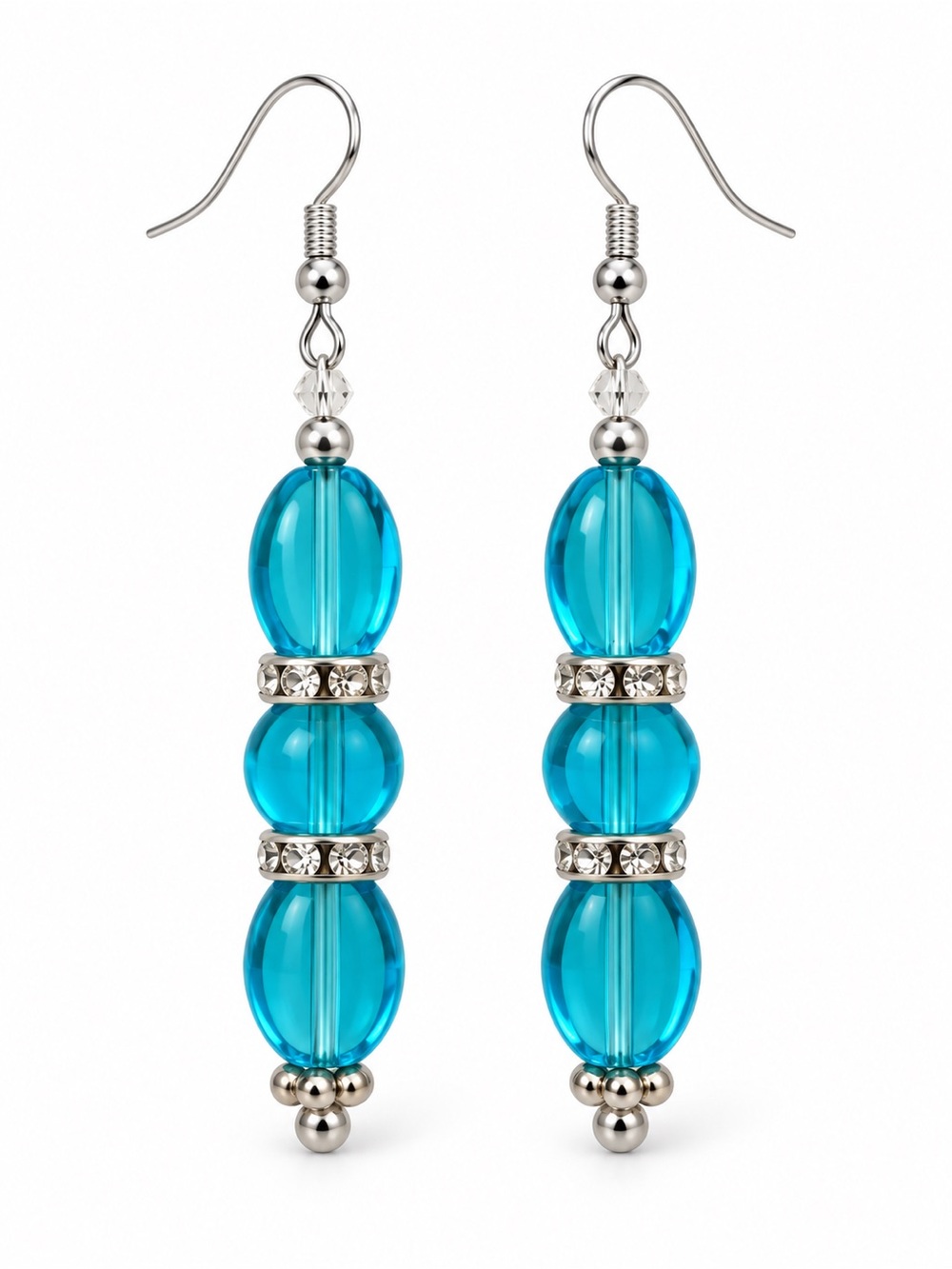 Artisan Drop Earrings Aqua Blue Glass Bead Silver Tone Handmade NEW!